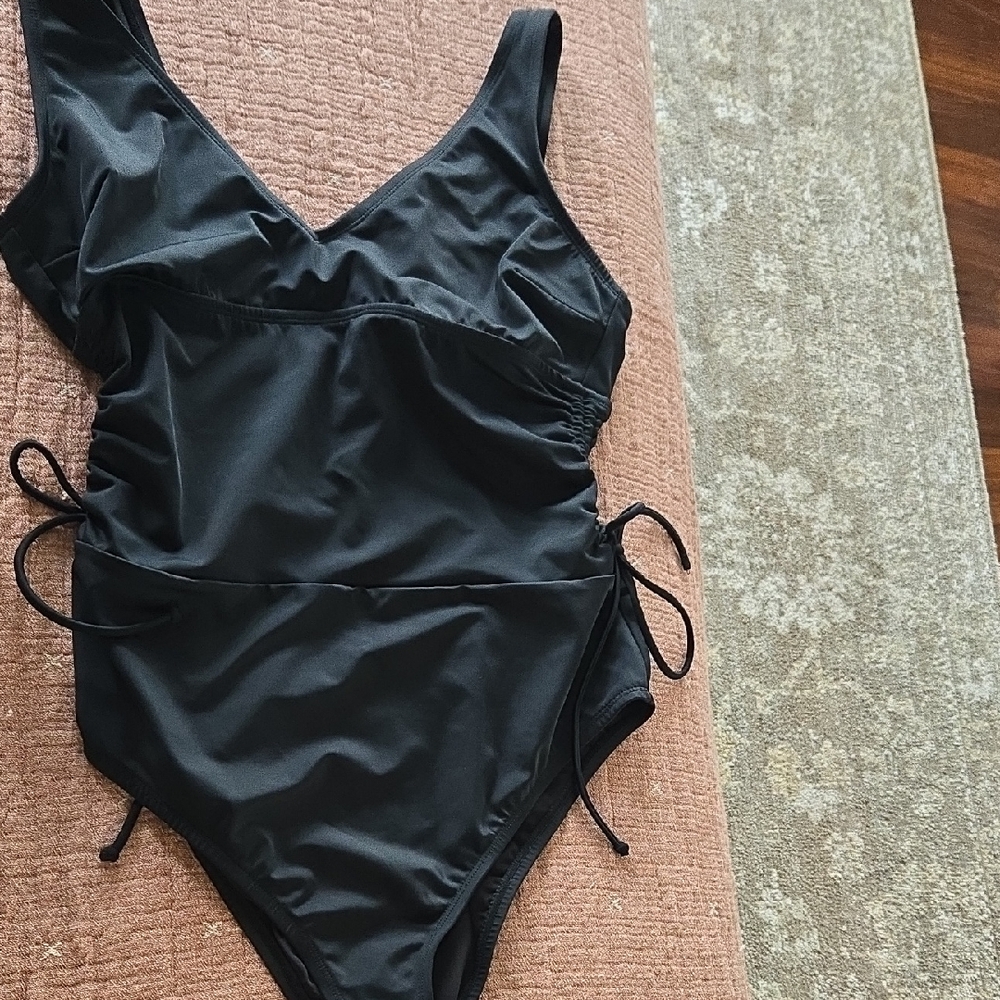 Black One-Piece Swimsuit with Side Ties